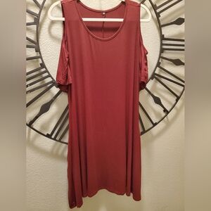 Women's Cold Shoulder Dress/Tunic - Burgundy NWOT A-line w/ Pockets (L)